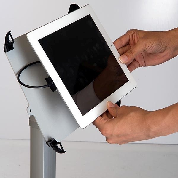 Flexibler iPad Infoständer mit verstellbarer Höhe weiß im Hoch und Querformat nutzbar 5