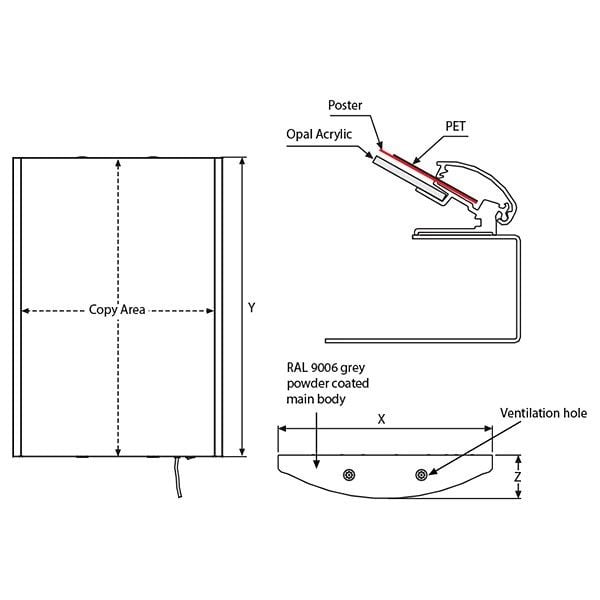 LED Leuchtkasten Konvex einseitig DIN B2 Postermaß 25 mm Profil 8