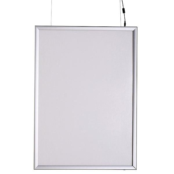 LED-Leuchtrahmen-Silber Premium-doppelseitig-25mm-DIN-A3-Postermaß-doppelseitig-Frontansich mit Stecker und Aufhänger