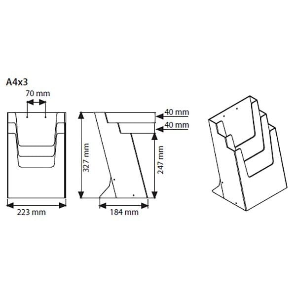 Mehrfach-Tischprospekthalter-DIN-A4-x-3-Hochformat Bemaßungsbild