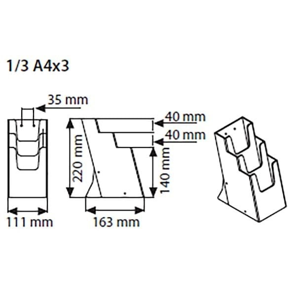 Mehrfach-Tischprospekthalter-DIN-A4-x-3-Hochformat Bemaßungsbild