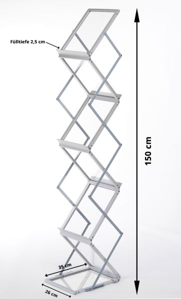 Falt Prospektständer Aluminium 6x4 Fächer aus Acryl Bemaßungsbild