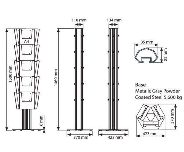 Prospektständer Multiside 3-seitig 15 x DIN A4-maße