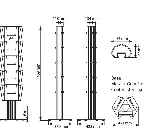 Prospektständer Multiside 3-seitig 15 x DIN A4-maße