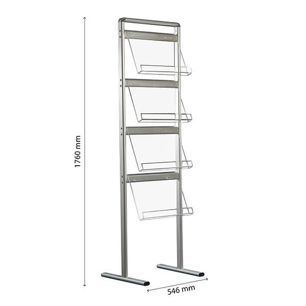 Bodenprospektständer aus Aluminium zwei Füße 8x DIN A4 Acryl Halterung Front Seitenansicht