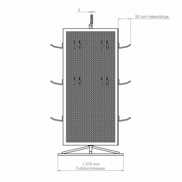 Lochblechständer LBT 4 XL silber Seitenansicht_Abmessungen