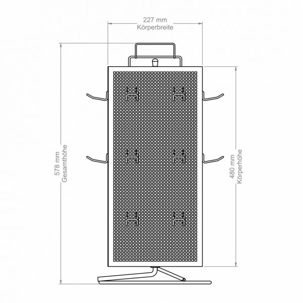 Lochblechständer LBT 4 XL silber Vorderansicht Abmessungen