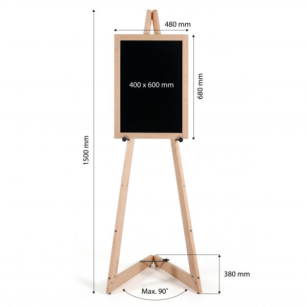 Mobile Holz Staffelei inkl. Kreidetafel 40x60cm Bemaßungen