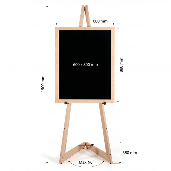 Mobile Holz Staffelei inkl. Kreidetafel 60x80cm Bemaßungen