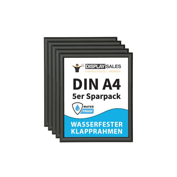 Wasserfester Klapprahmen DIN A4 schwarz 25mm (5 Stück)