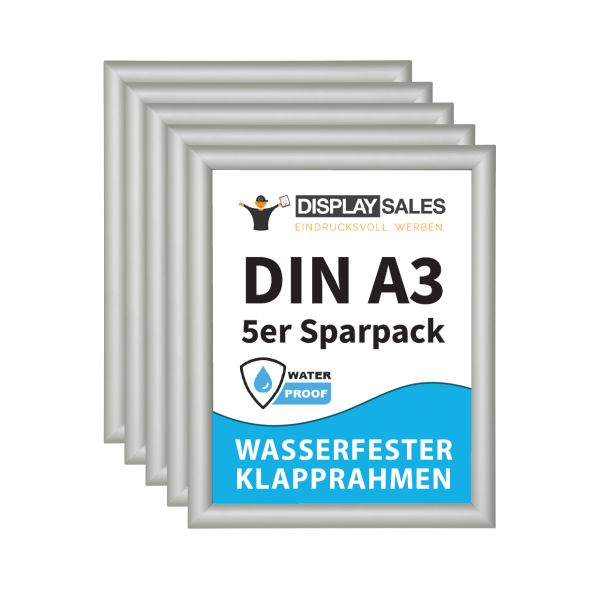 Wasserfester Klapprahmen DIN A3 silber 25mm (5 Stück)